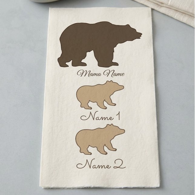 Benutzerdefinierte Mama-Bärin mit 2 Kindernamen Mu Serviette (Von Creator hochgeladen)