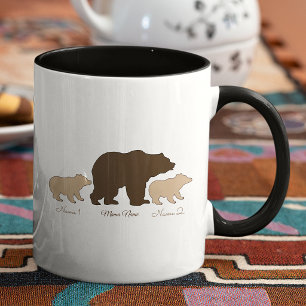 Benutzerdefinierte Mama-Bärin mit 2 Kindernamen Mu Tasse