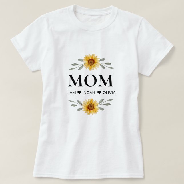 Benutzerdefinierte Mama mit Kindern Namen Mütter T T-Shirt (Design vorne)