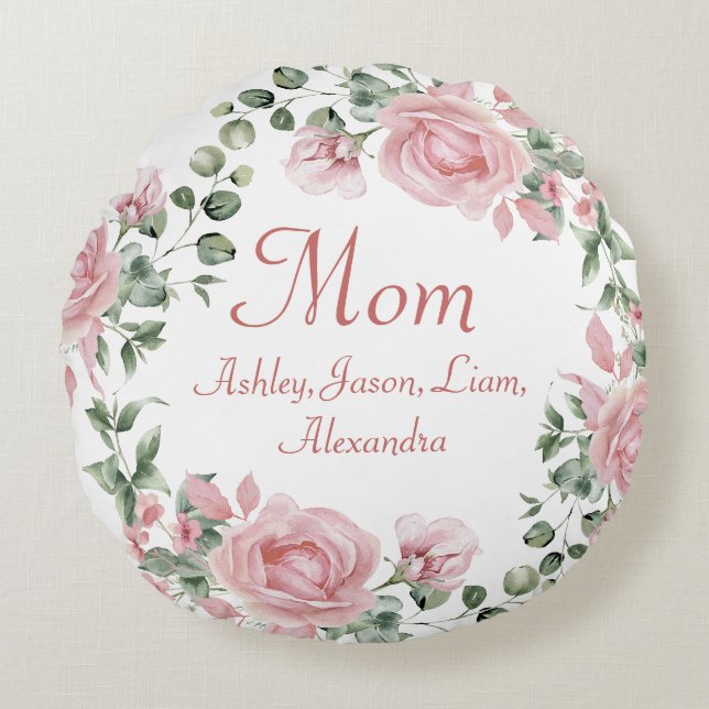 Benutzerdefinierte Mama Rosen Rosen Blumenmuster 4 Rundes Kissen (Vorderseite)