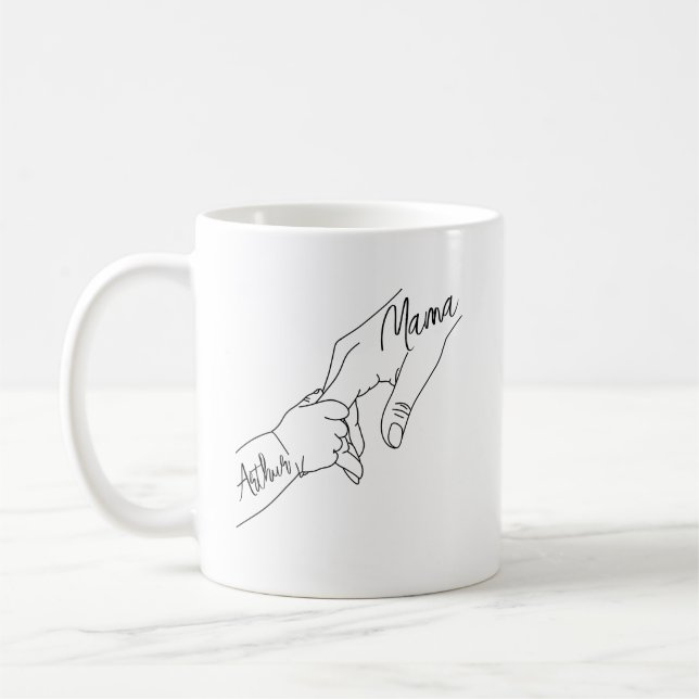 Benutzerdefinierte Mama und Kinder halten Händchen Kaffeetasse (Links)