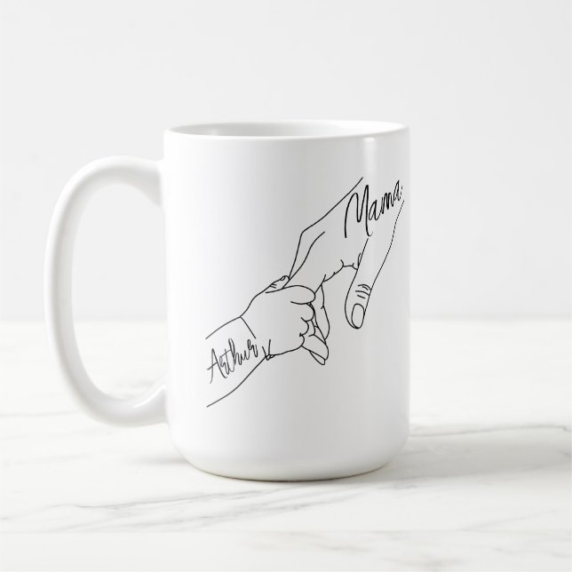 Benutzerdefinierte Mama und Kinder halten Händchen Kaffeetasse (Links)