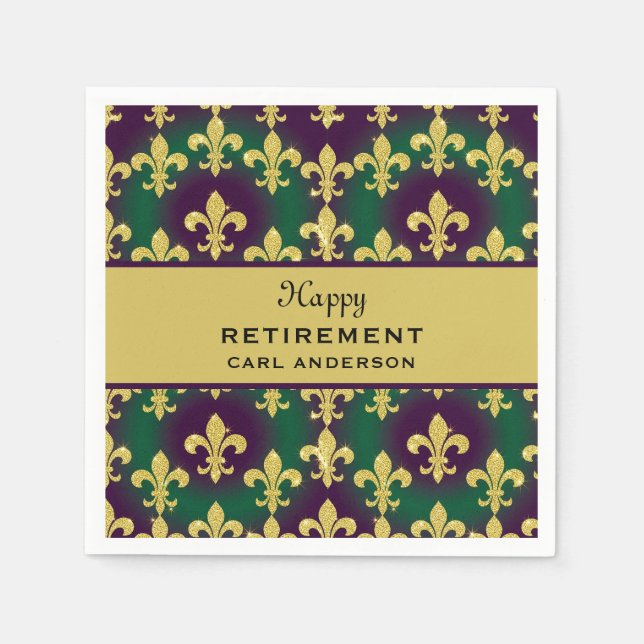 Benutzerdefinierte Mardi Gras Ruhestandsfeier Serviette (Vorderseite)