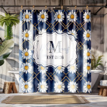 Benutzerdefinierte Marine-Daisy-Gingham-Monogramm-