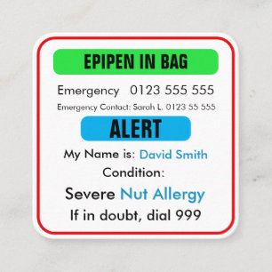 Benutzerdefinierte medizinische Alarm EpiPen-Karte Quadratische Visitenkarte
