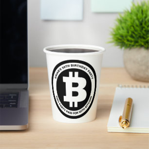 Benutzerdefinierte Meldung für Schwarzweiß-Bitcoin Pappbecher