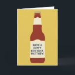 Benutzerdefinierte Message Beer Liebhaber Karte<br><div class="desc">Diese Grußkarte ist bereit,  mit Ihrer eigenen Nachricht auf der Vorderseite und im Inneren so angepasst zu werden,  dass Sie die perfekte personalisierte Karte zum Geburtstag oder zu jedem Anlass erstellen können. Es zeigt eine braune Bierflasche auf der Vorderseite vor einem goldgelben Hintergrund.</div>