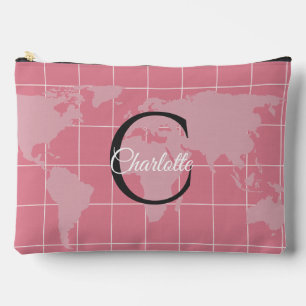 Benutzerdefinierte Millennial Pink Weltkarte Monog Zubehörtasche