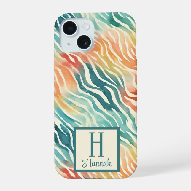 Benutzerdefinierte Mit Monogramm Wasserfarbe Gemus iPhone 15 Hülle (Rückseite)