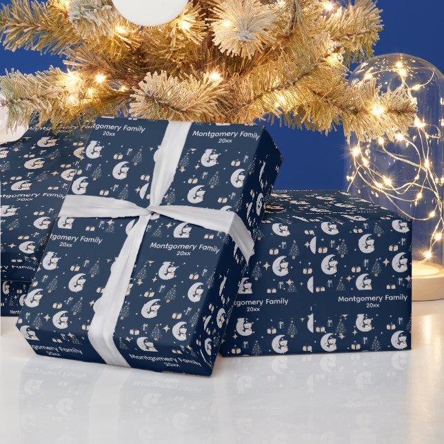 Benutzerdefinierte Mitternachtsweihnachten | Navy, Geschenkpapier (Feiertage)