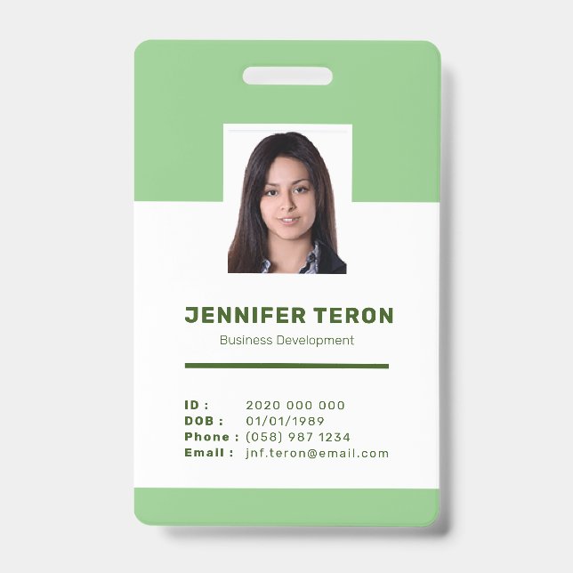 Benutzerdefinierte moderne Green Employee ID Card  Ausweis (Vorderseite)