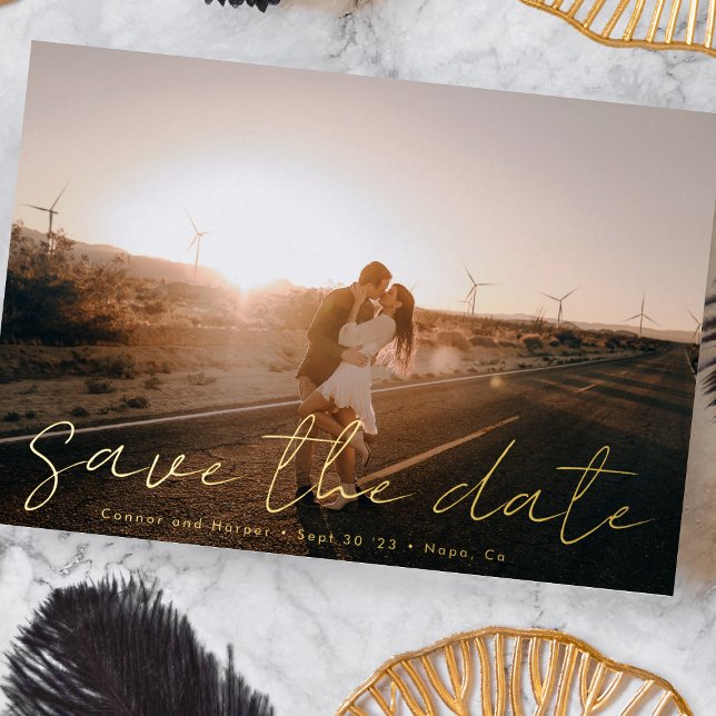 Benutzerdefinierte moderne Namen Foto Gold Save th Folieneinladung (Von Creator hochgeladen)