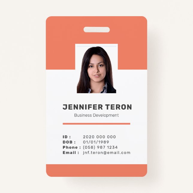 Benutzerdefinierte moderne Orange Mitarbeiter ID C Ausweis (Vorderseite)