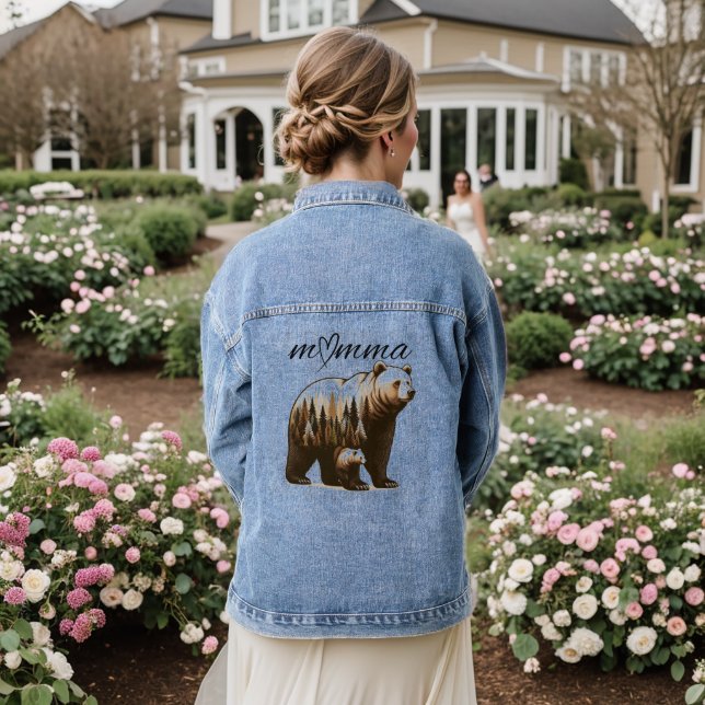 Benutzerdefinierte Momma Bear Denim Jacke | Fashio (Hochzeit Rückseite)