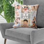 Benutzerdefinierte Monogram Multi-Fotokollenfamili Kissen<br><div class="desc">Personalisierter Initialname Benutzerdefiniertes Monogramm Multi Foto Collage Familie Throw Kissen. Erschaffen Sie einen gemütlichen und persönlichen Sake mit diesem maßgeschneiderten Collage Kissen aus dem Foto, das zur Feier der Erinnerungen entworfen wurde. Das Design mit einer grauen Box in der Mitte mit einem knusprigen weißen Initial und einem eleganten schwarzen Skriptnamen...</div>