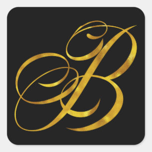 Benutzerdefinierte Monogramm-B-Imitate Gold Foil M Quadratischer Aufkleber