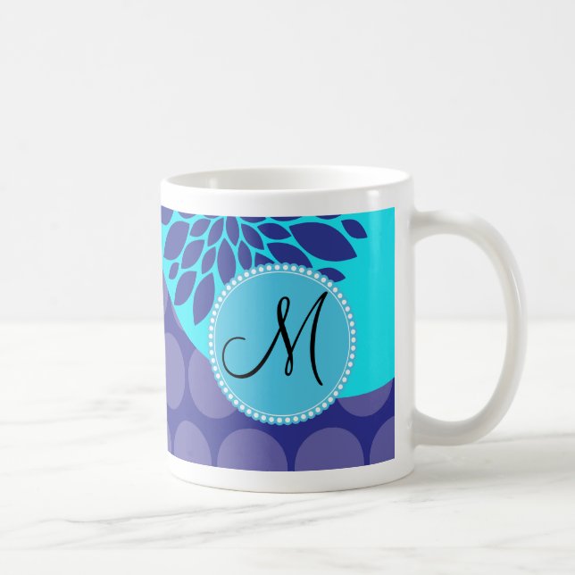 Benutzerdefinierte Monogramm erste Aquamarine Lila Tasse (Rechts)