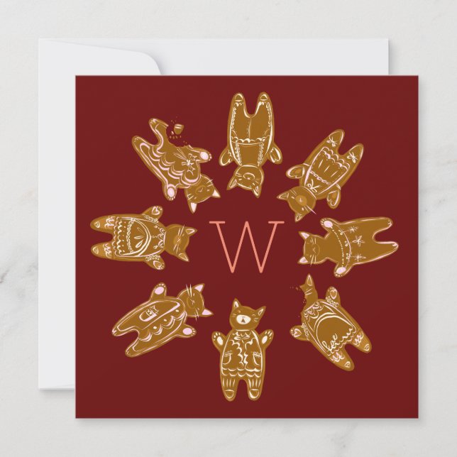 Benutzerdefinierte Monogramm-Gingerbread-Katzen -  Karte (Vorderseite)