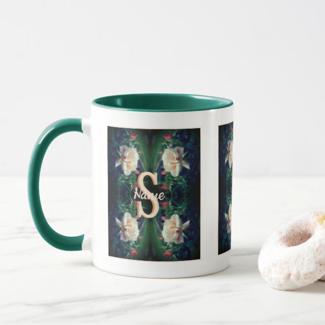 Benutzerdefinierte Monogramm-Initialen Name Pfirsi Tasse (Mit Donut)