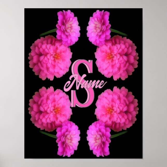 Benutzerdefinierte Monogramm-Initialen Name Zinnia Poster (Vorne)