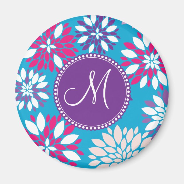 Benutzerdefinierte Monogramm Lila rosa weiße Blume Magnet (Vorne)
