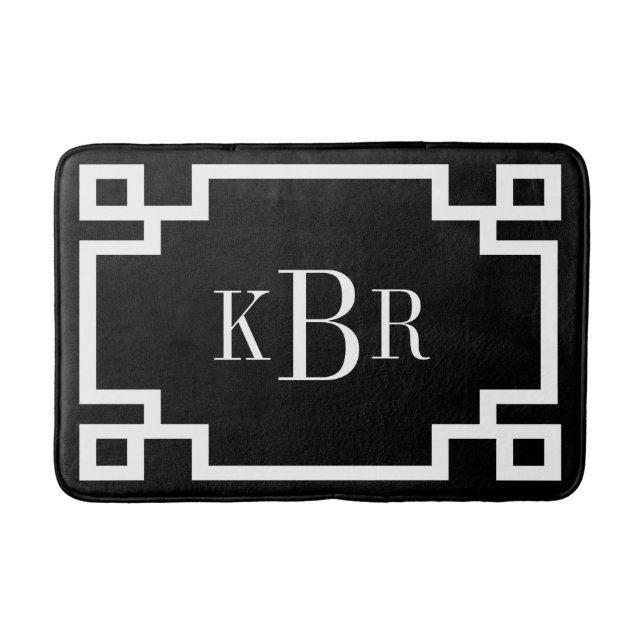 Benutzerdefinierte Monogramm mit schwarzem und wei Badematte (Vorderseite)