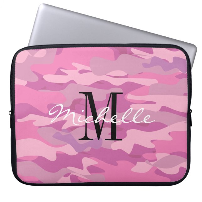 Benutzerdefinierte monogramm rosa Camouflage Lapto Laptopschutzhülle (Vorderseite)