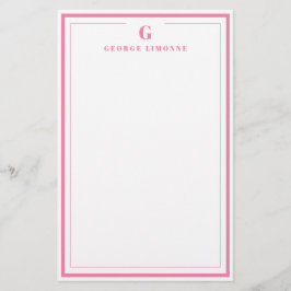 Benutzerdefinierte Monogramm-Rosa-Rahmen-Korrespon Briefpapier