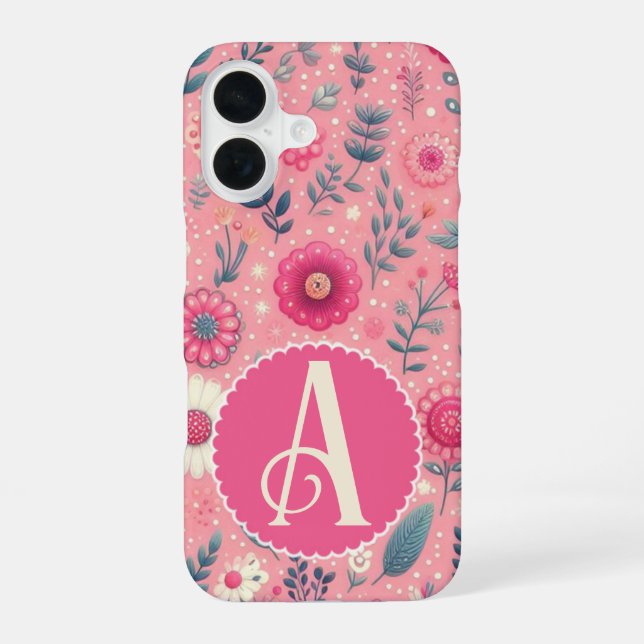Benutzerdefinierte Monogramm rosa verzauberte Blöc iPhone 16 Hülle (Rückseite)