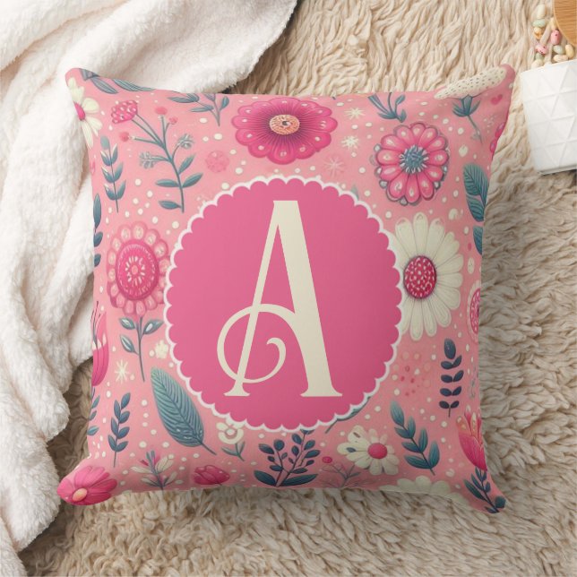 Benutzerdefinierte Monogramm rosa verzauberte Blöc Kissen (Decke)