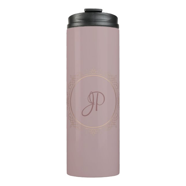 Benutzerdefinierte Monogramm-Rose Gold-Elegante-Vo Thermosbecher (Vorderseite)