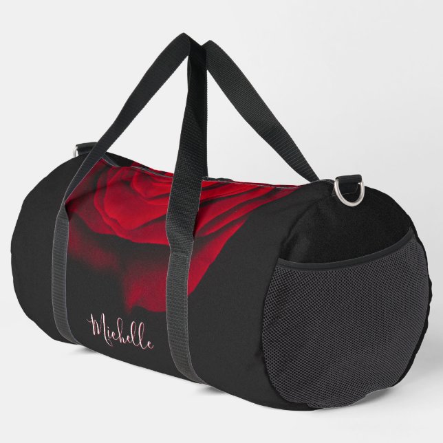 Benutzerdefinierte Monogramm-rote Rose Vintages Fo Duffle Bag (Rechte Ecke)
