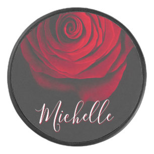 Benutzerdefinierte Monogramm-rote Rose Vintages Fo Eishockey Puck