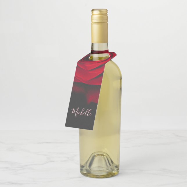 Benutzerdefinierte Monogramm-rote Rose Vintages Fo Flaschenanhänger (Angewinkelt)