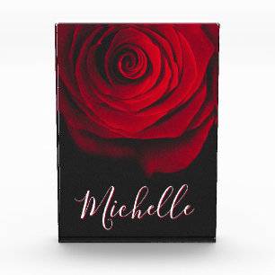Benutzerdefinierte Monogramm-rote Rose Vintages Fo Fotoblock
