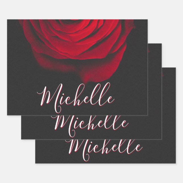 Benutzerdefinierte Monogramm-rote Rose Vintages Fo Geschenkpapier Set (Set)