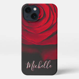 Benutzerdefinierte Monogramm-rote Rose Vintages Fo iPhone 13 Hülle