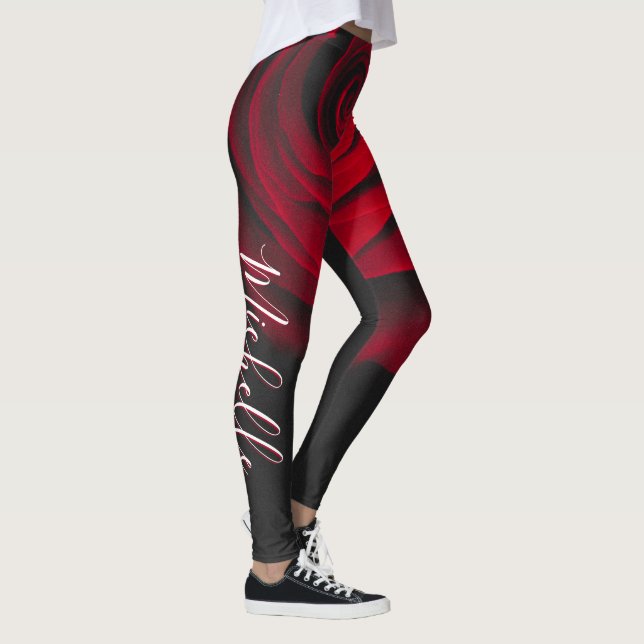 Benutzerdefinierte Monogramm-rote Rose Vintages Fo Leggings (Rechts)
