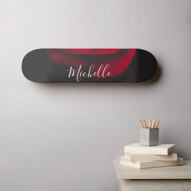 Benutzerdefinierte Monogramm-rote Rose Vintages Fo Skateboard (Wandkunst (Horz))