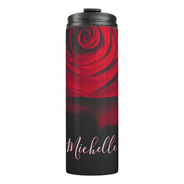 Benutzerdefinierte Monogramm-rote Rose Vintages Fo Thermosbecher (Vorderseite)