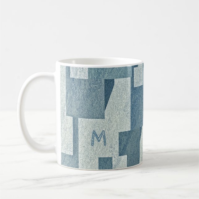 benutzerdefinierte Monogramm-Tasse "Blue Concrete" Kaffeetasse (Links)