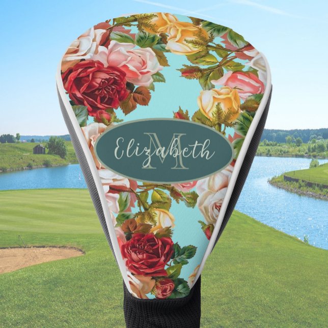Benutzerdefinierte Monogramm und Name Blau und Ros Golf Headcover (Von Creator hochgeladen)
