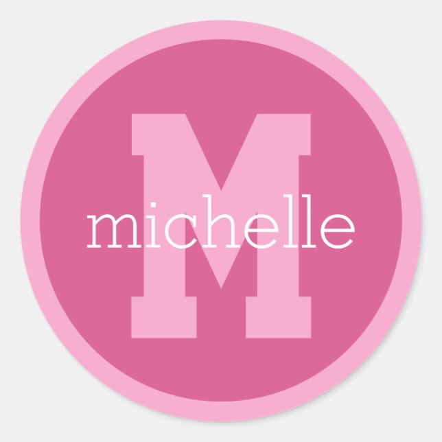 Benutzerdefinierte Monogramm und Name Runder Aufkleber (Vorderseite)