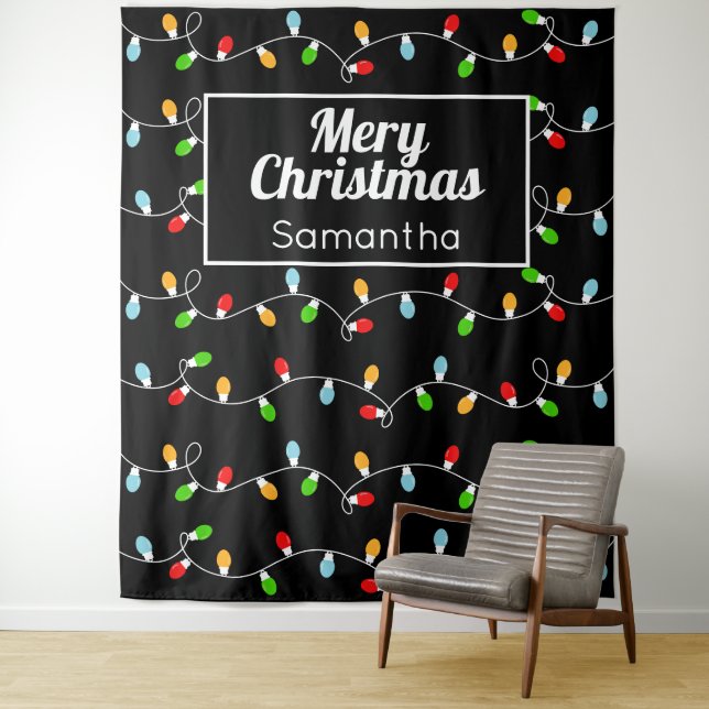 Benutzerdefinierte Monogramm-Weihnachtslichter Wandteppich (Beispiel)