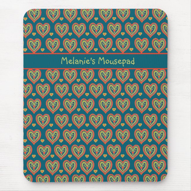Benutzerdefinierte Mousepad, rot, grüne Herzen auf Mousepad (Vorne)