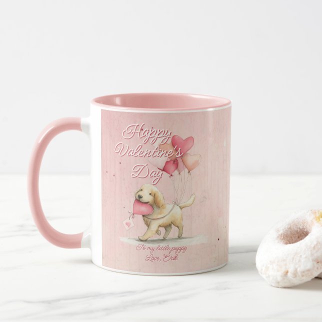 Benutzerdefinierte Nachricht Hund Tier Valentinsta Tasse (Mit Donut)