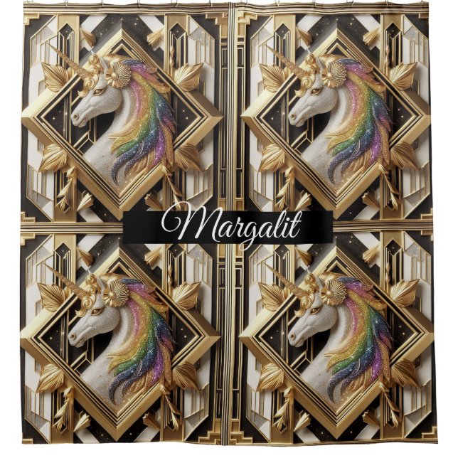 Benutzerdefinierte Name Art Deco Regenbogen Glitte Duschvorhang (Vorderseite)