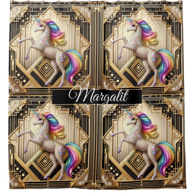 Benutzerdefinierte Name Art Deco Regenbogen Glitte Duschvorhang (Vorderseite)