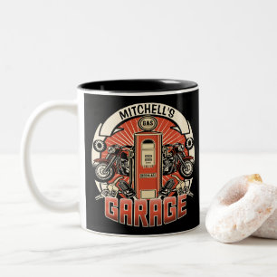 Benutzerdefinierte NAME Retro-Tankstelle Motorrad  Zweifarbige Tasse