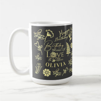 Benutzerdefinierte Namen Florale Typografie Geburt Kaffeetasse